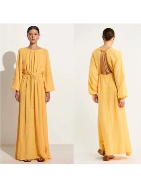 Faithfull the Brand Rosalie Maxi Dress in Saffron Cottagecore Peasant Small